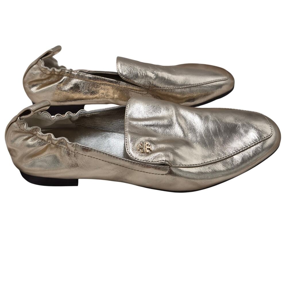 NEW Tory Burch Kira Elastic Loafers Spark Gold metallic leather Ballet Flats 7